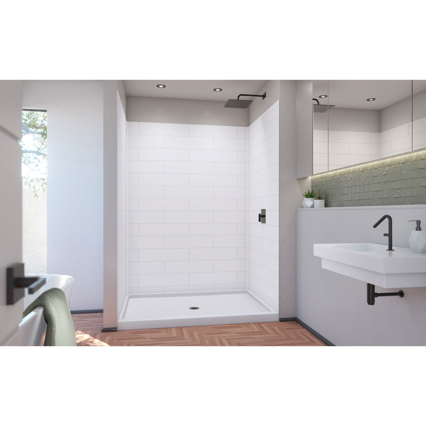 DreamLine, DreamLine BWDS60421MC0001 DreamStone 42" D x 60" W Shower Base and Wall Kit in White Modern Subway Pattern