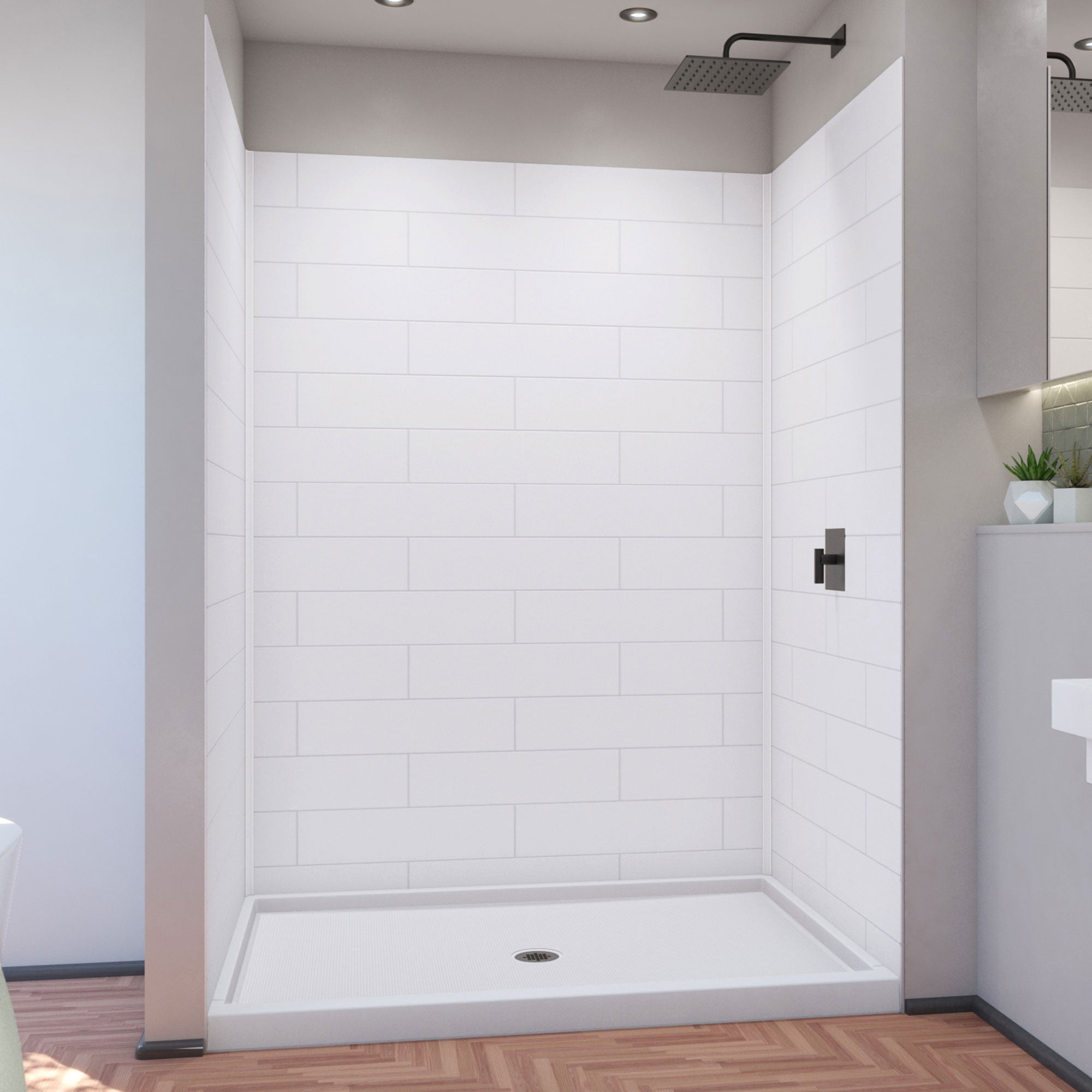 DreamLine, DreamLine BWDS60421MC0001 DreamStone 42" D x 60" W Shower Base and Wall Kit in White Modern Subway Pattern