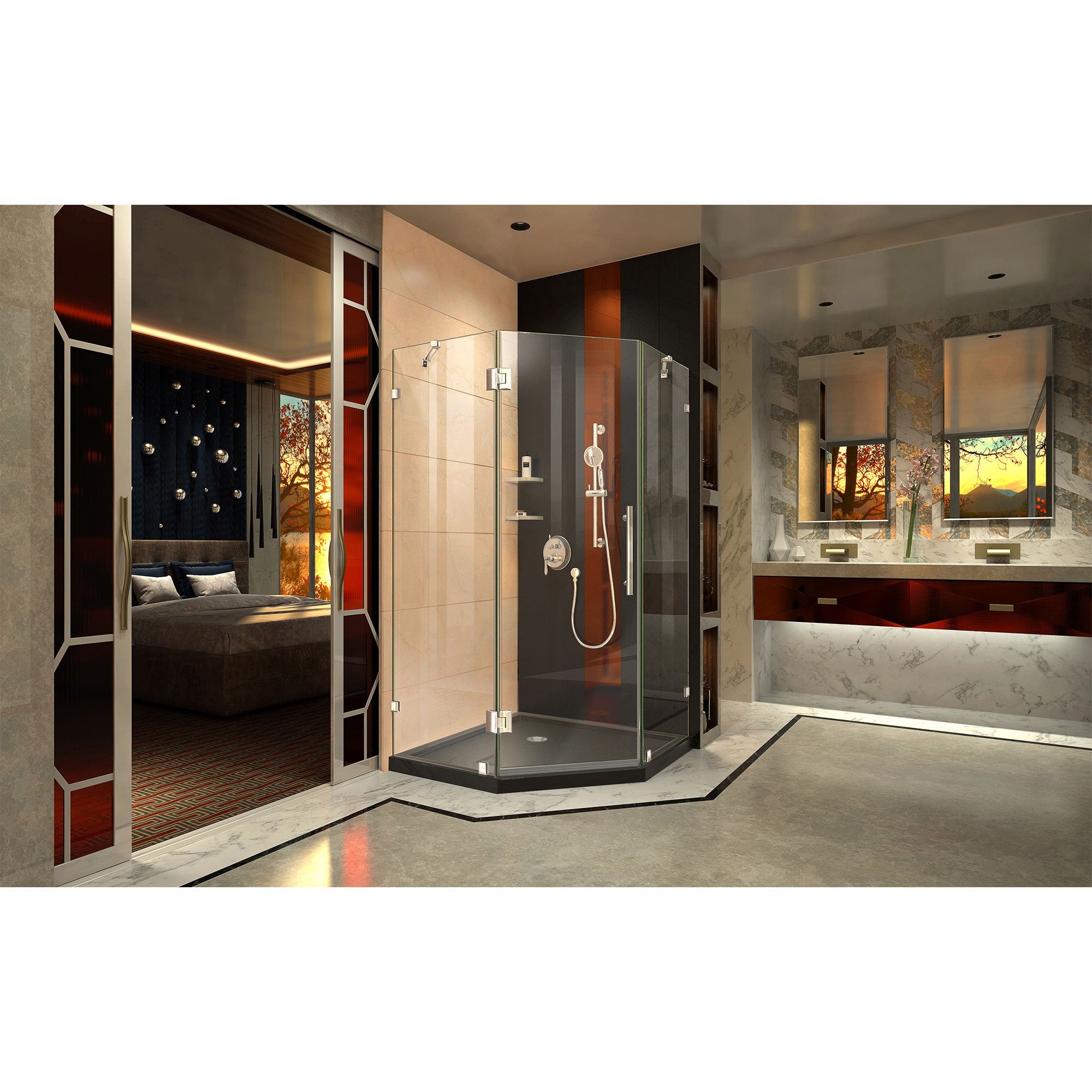 DreamLine, DreamLine DL-6052-88-01 Prism Lux 40" x 74 3/4" Fully Frameless Neo-Angle Shower Enclosure in Chrome with Black Base