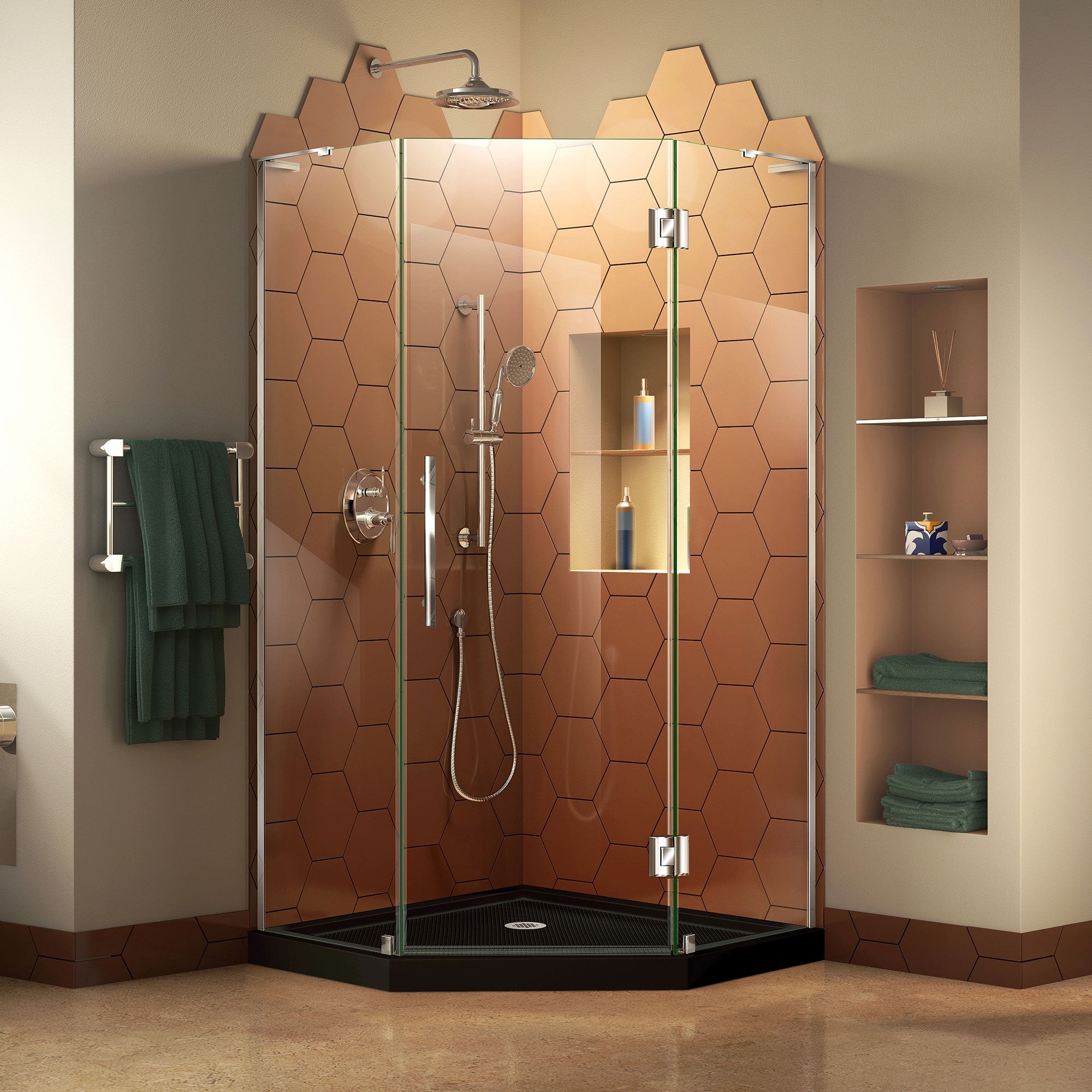 DreamLine, DreamLine DL-6060-88-01 Prism Plus 36" x 74 3/4" Frameless Neo-Angle Shower Enclosure in Chrome with Black Base