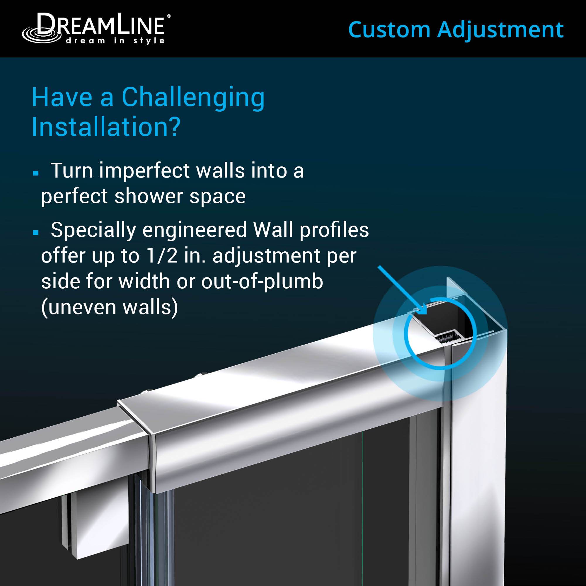 DreamLine, DreamLine DL-6215C-88-01 Flex 32"D x 32"W x 74 3/4"H Semi-Frameless Pivot Shower Door in Chrome with Center Drain Black Base