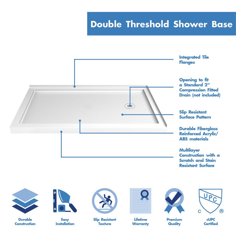 DreamLine, DreamLine DLT-1036602 SlimLine 36"D x 60"W x 2 3/4"H Right Drain Double Threshold Shower Base in White