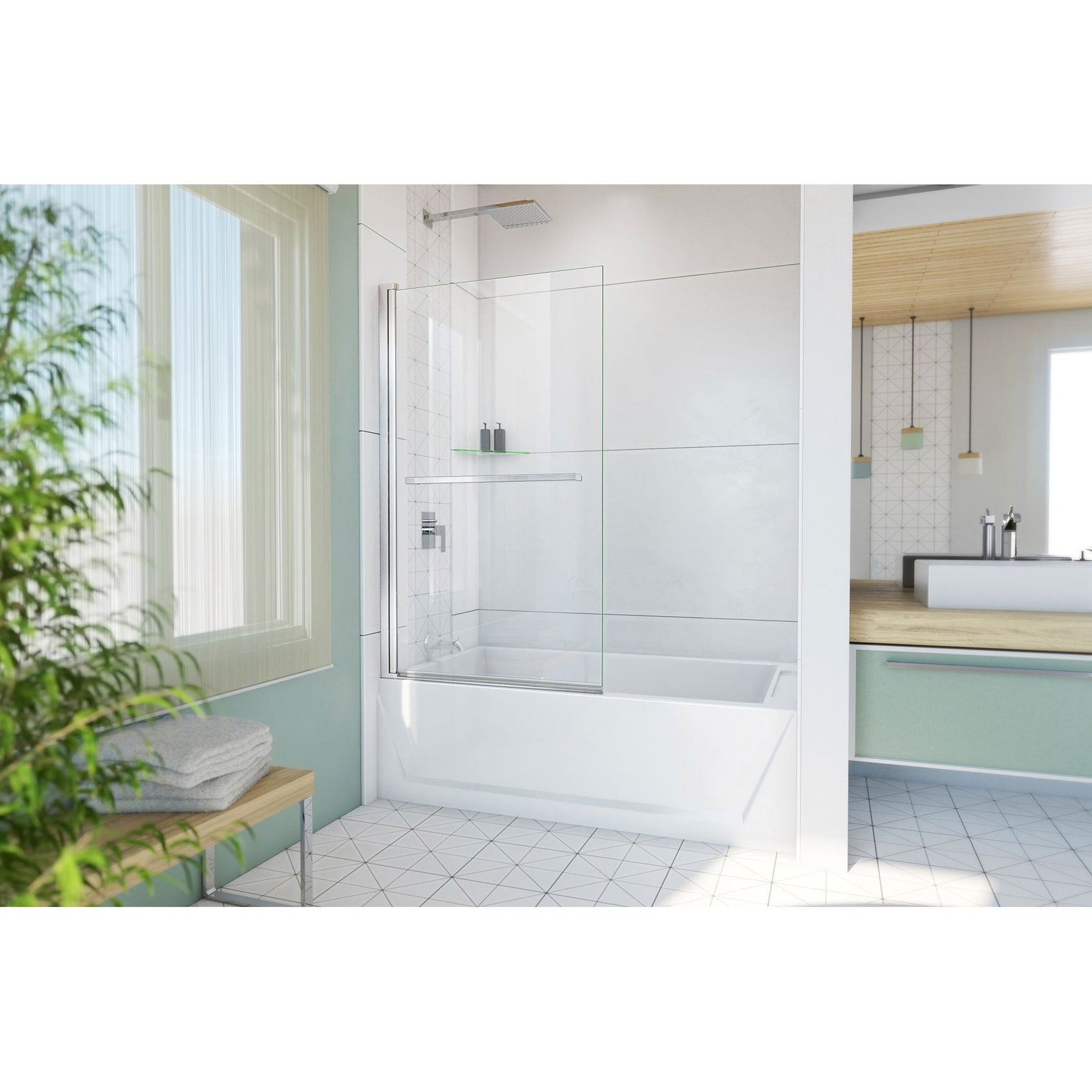 DreamLine, DreamLine SD-373458Q-01 Aqua-Q Swing 34 in. W x 58 in. H Frameless Tub Door in Chrome