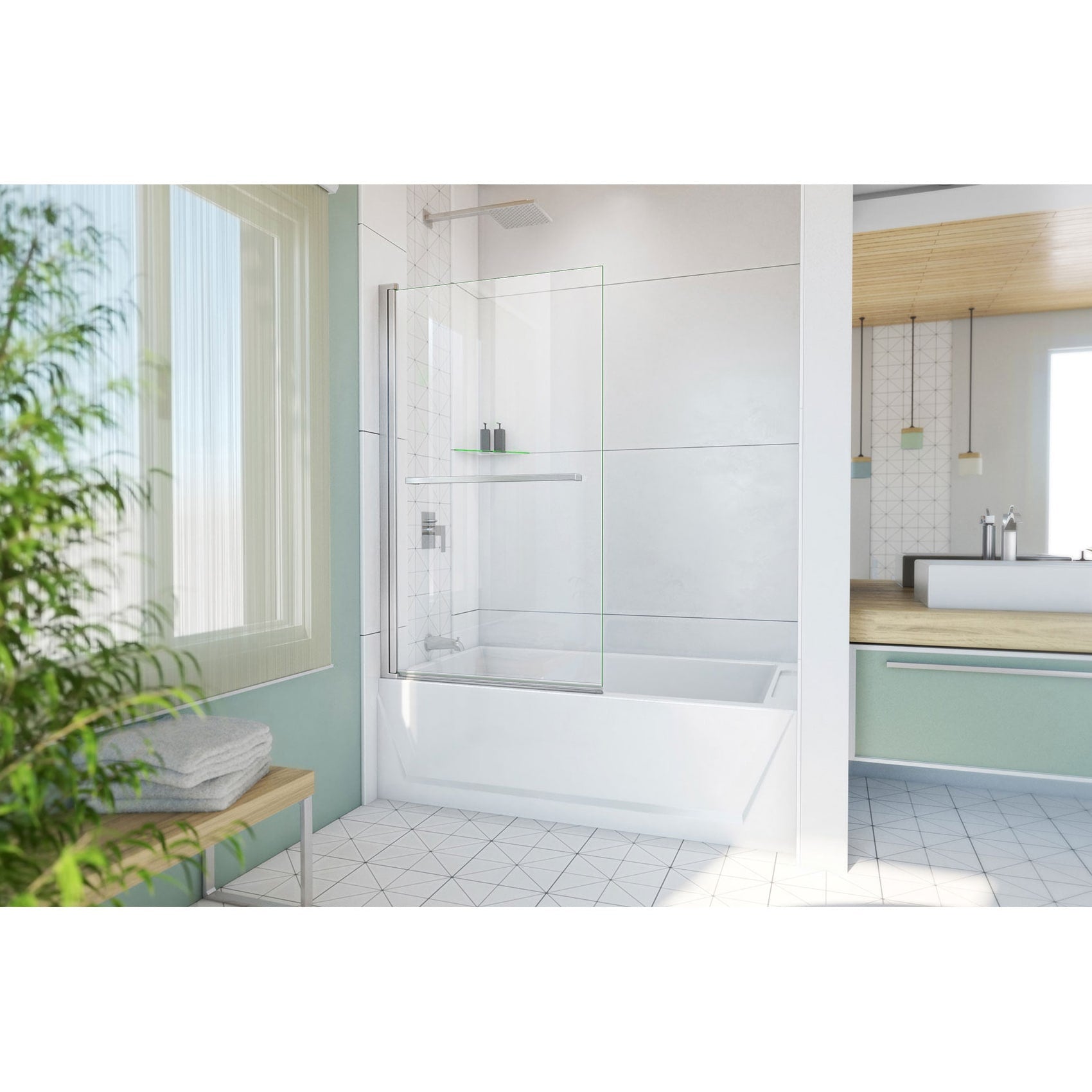 DreamLine, DreamLine SD-373458Q-04 Aqua-Q Swing 34 in. W x 58 in. H Frameless Tub Door in Brushed Nickel