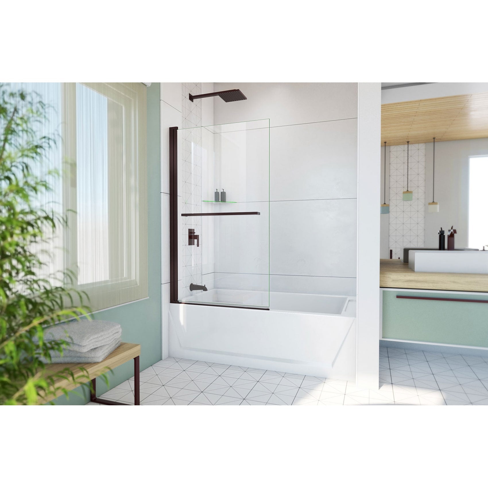 DreamLine, DreamLine SD-373458Q-06 Aqua-Q Swing 34 in. W x 58 in. H Frameless Tub Door in Oil Rubbed Bronze