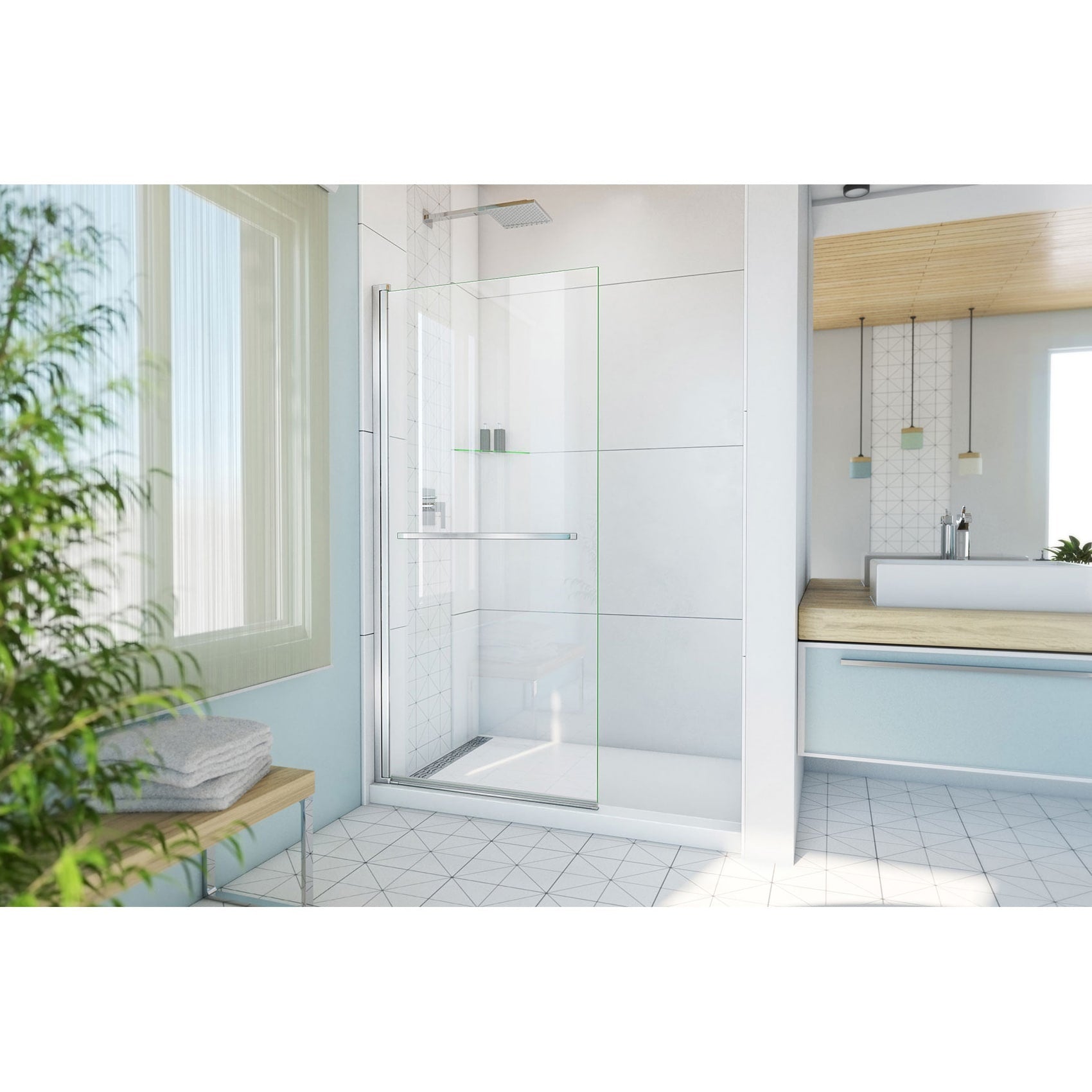 DreamLine, DreamLine SD-373472Q-01 Aqua-Q Swing 33 1/2 in. W x 72 in. H Frameless Shower Door in Chrome