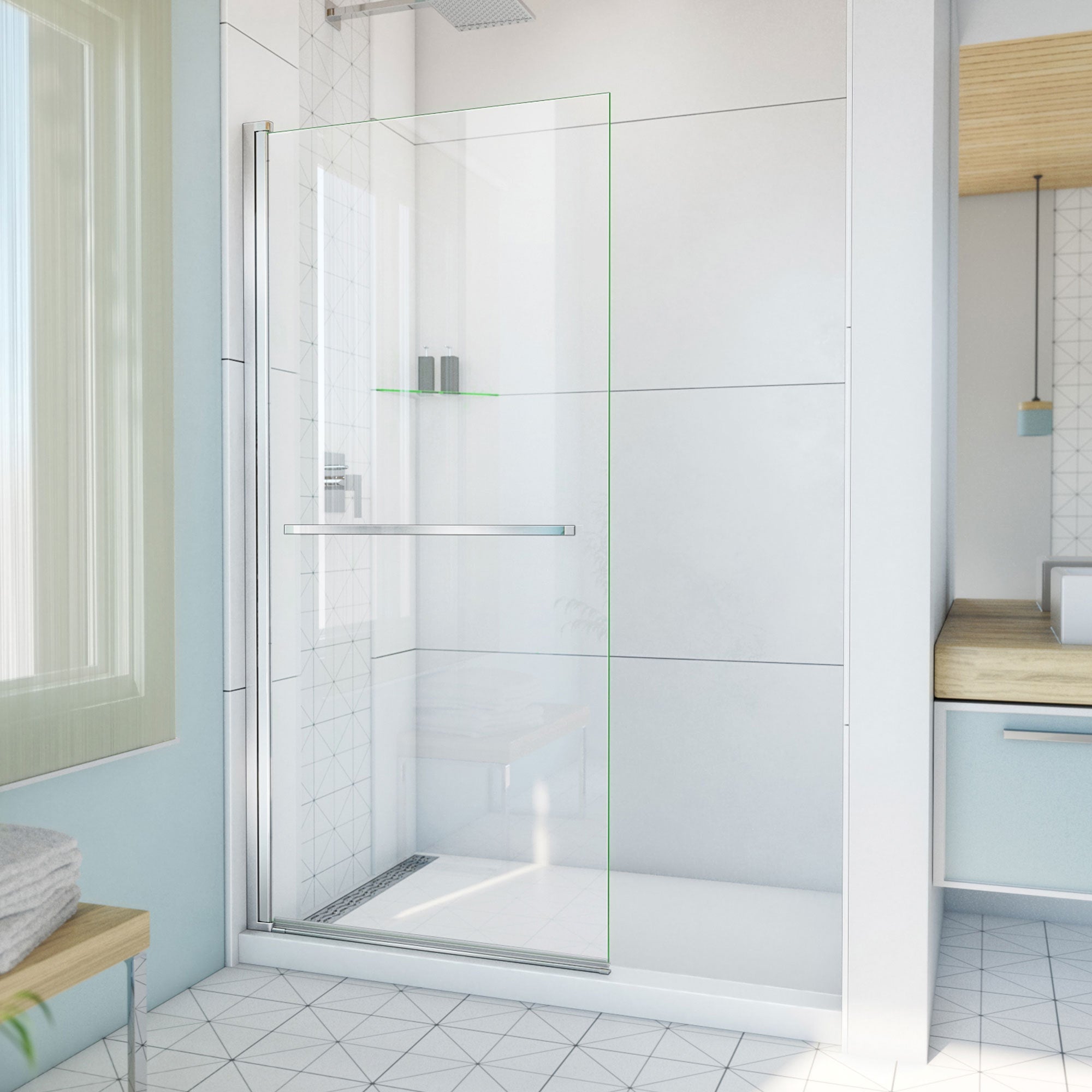 DreamLine, DreamLine SD-373472Q-01 Aqua-Q Swing 33 1/2 in. W x 72 in. H Frameless Shower Door in Chrome