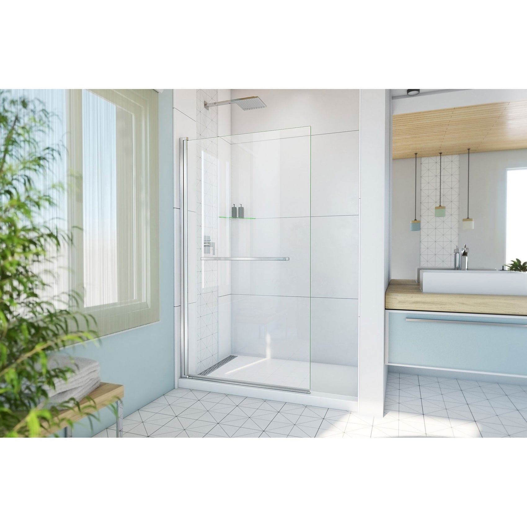 DreamLine, DreamLine SD-374072Q-01 Aqua-Q Swing 39 1/2 in. W x 72 in. H Frameless Shower Door in Chrome