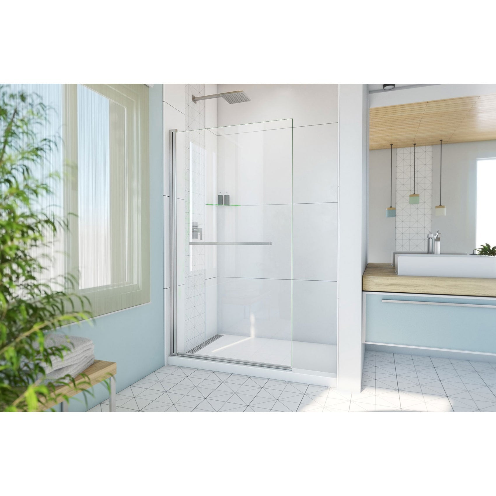 DreamLine, DreamLine SD-374072Q-04 Aqua-Q Swing 39 1/2 in. W x 72 in. H Frameless Shower Door in Brushed Nickel