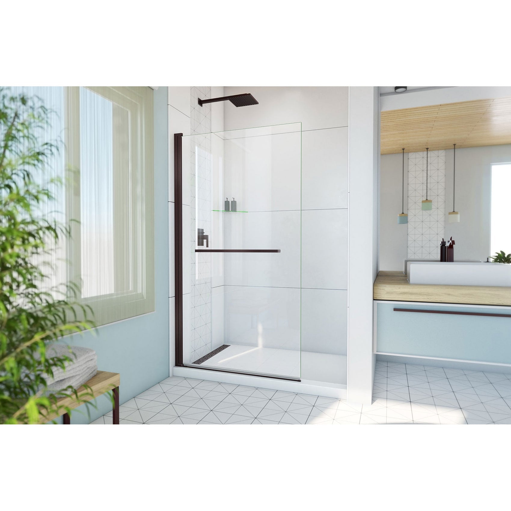 DreamLine, DreamLine SD-374072Q-06 Aqua-Q Swing 39 1/2 in. W x 72 in. H Frameless Shower Door in Oil Rubbed Bronze