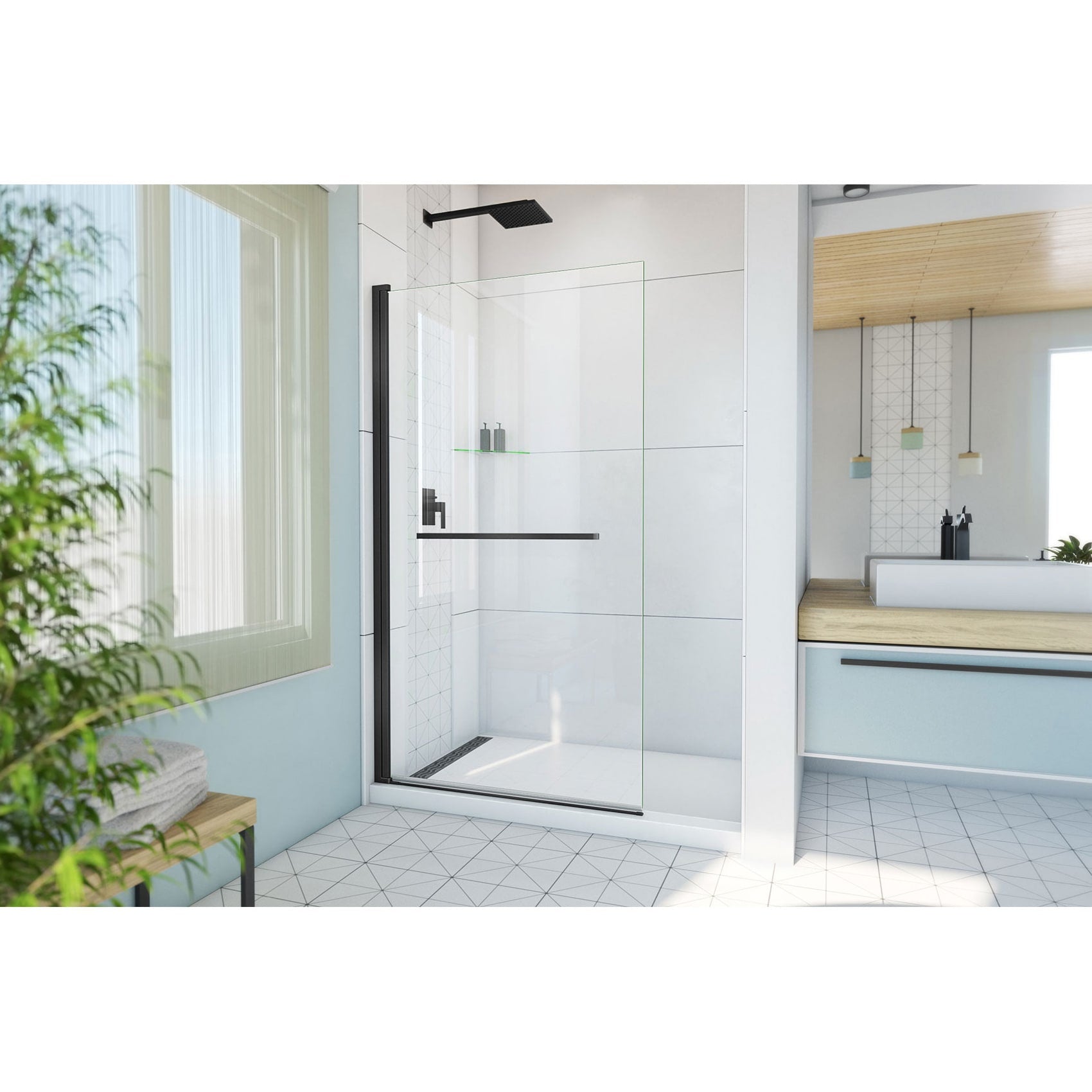 DreamLine, DreamLine SD-374072Q-09 Aqua-Q Swing 39 1/2 in. W x 72 in. H Frameless Shower Door in Satin Black