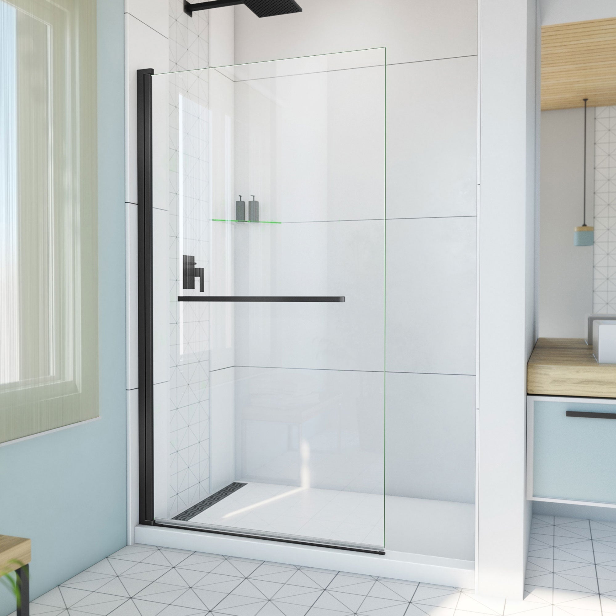 DreamLine, DreamLine SD-374072Q-09 Aqua-Q Swing 39 1/2 in. W x 72 in. H Frameless Shower Door in Satin Black