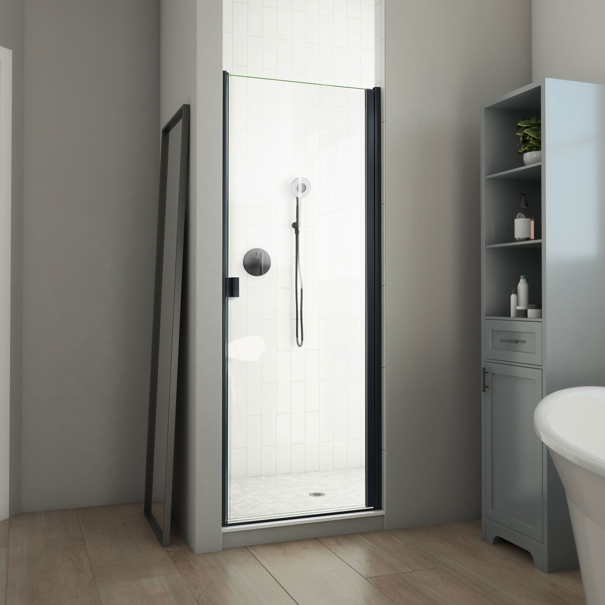 DreamLine, DreamLine SDA128W660VRX09 Alliance Swing BG 28 - 29" W x 66" H Semi-Frameless Swing Shower Door in Matte Black and Clear Glass