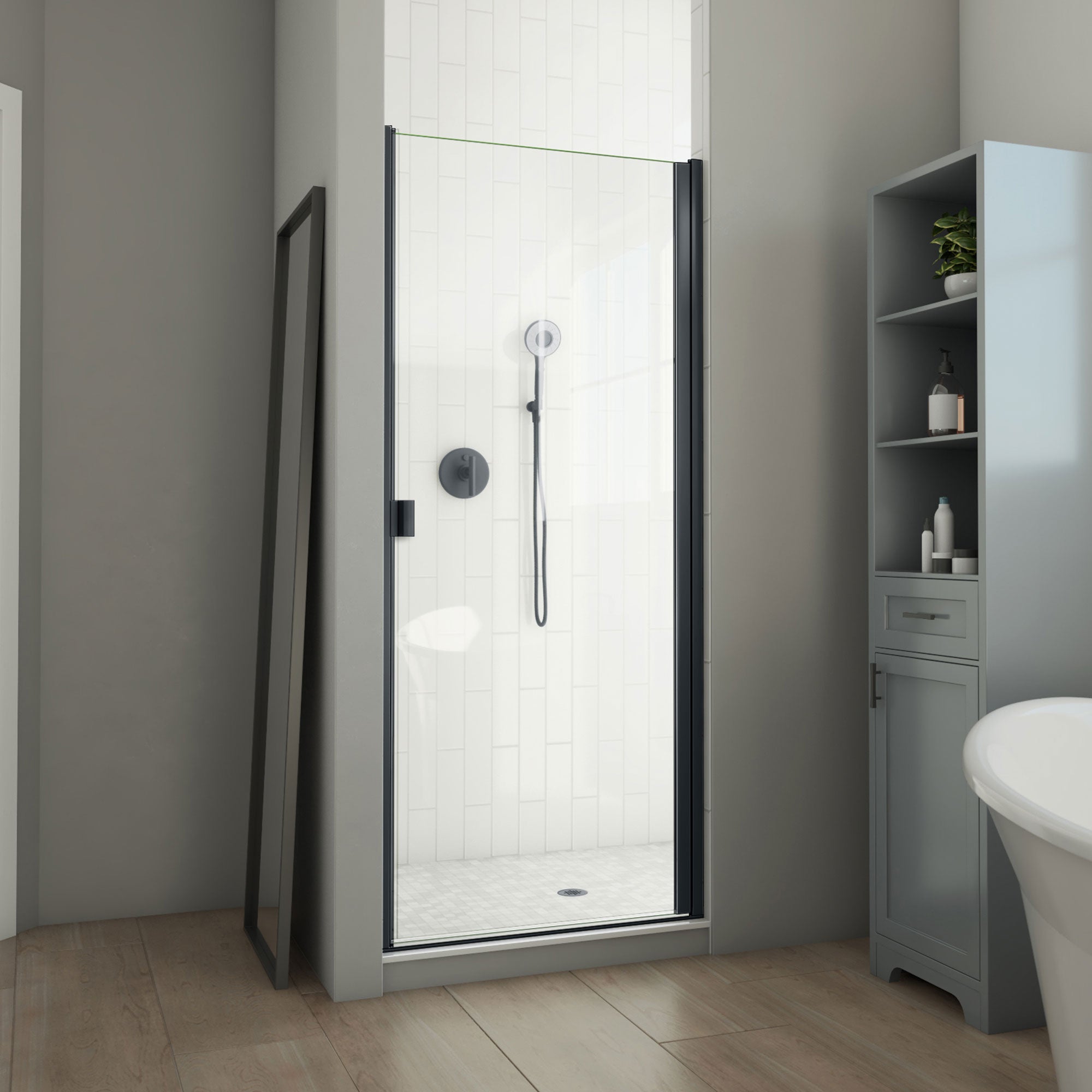 DreamLine, DreamLine SDA130W660VRX09 Alliance Swing BG 30 - 31" W x 66" H Semi-Frameless Swing Shower Door in Matte Black and Clear Glass