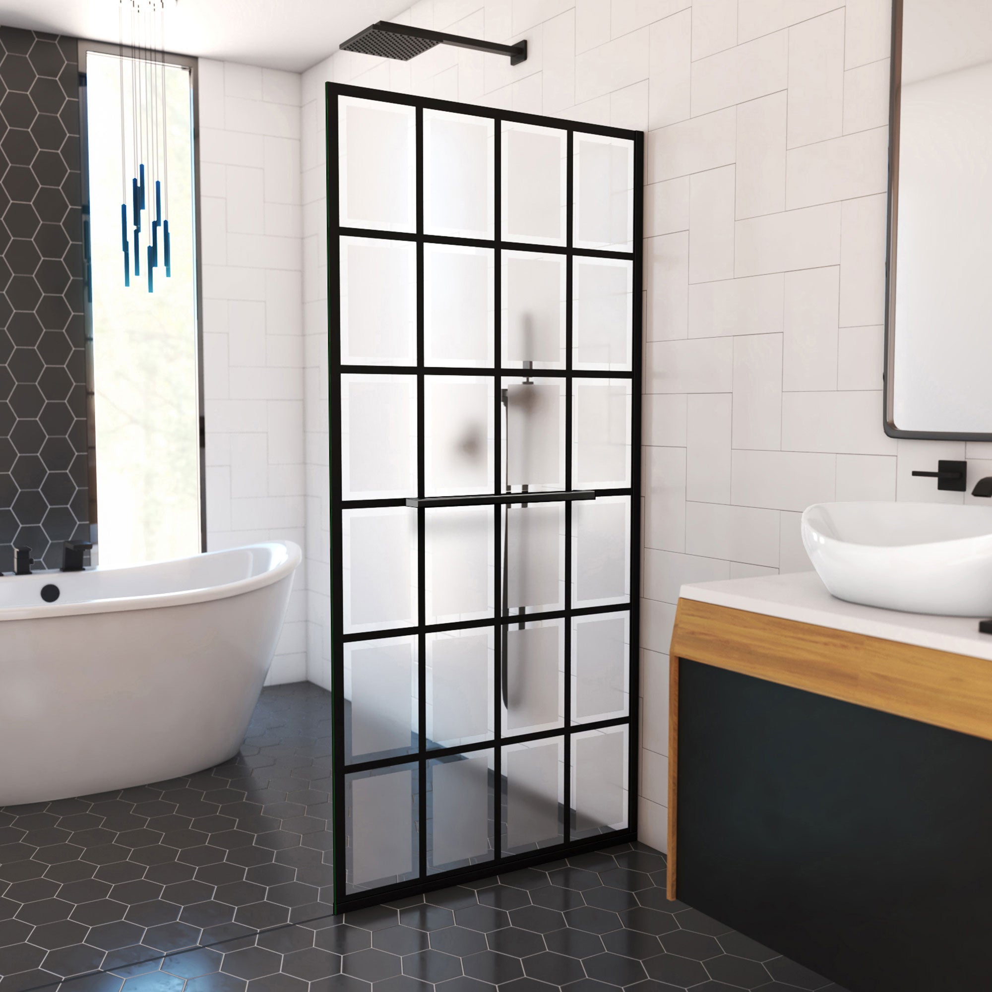 DreamLine, DreamLine SDFL34W720XTX87 Rhone 34" W x 72" H Frameless Shower Screen in Satin Black