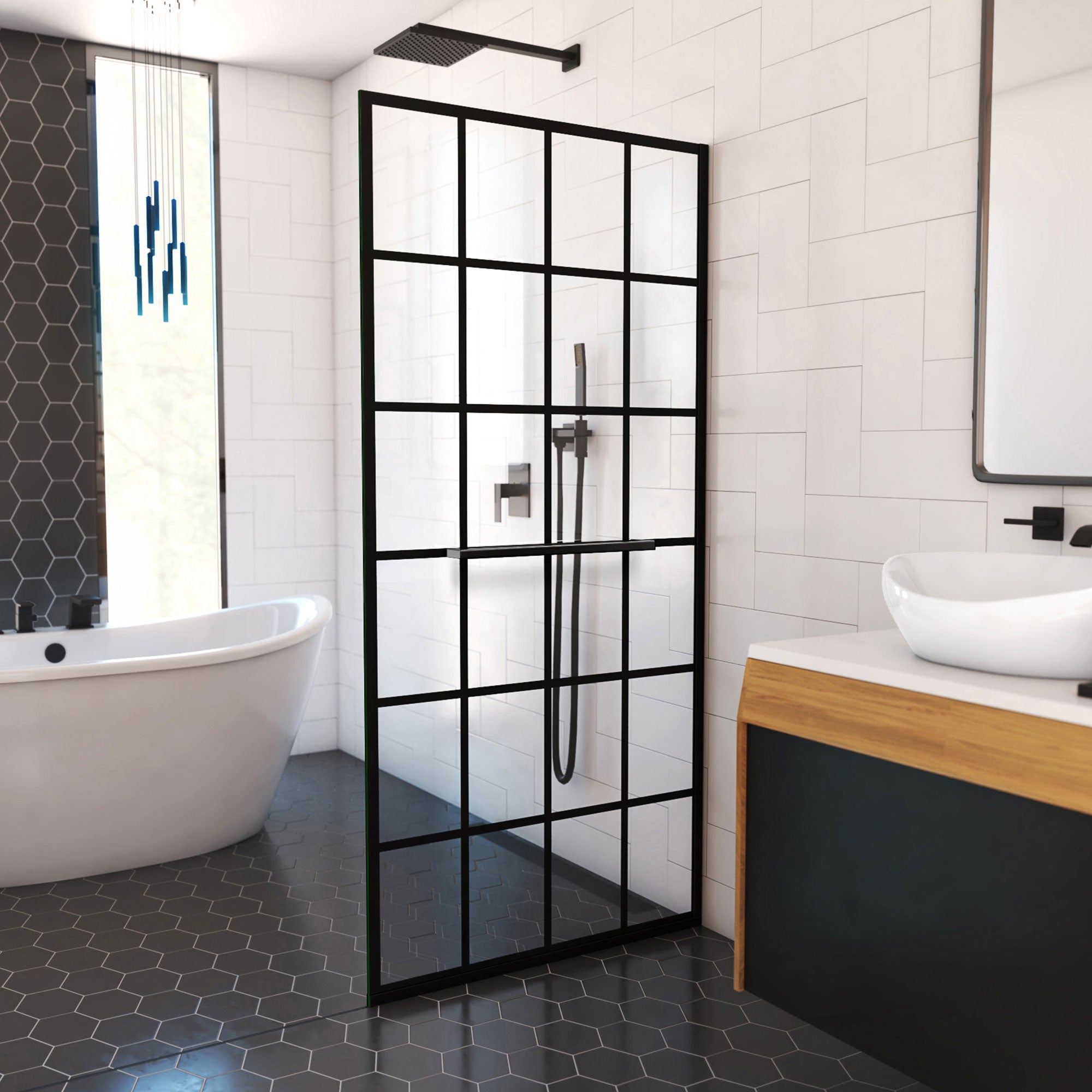 DreamLine, DreamLine SDFL34W720XTX89 Toulon 34" W x 72" H Frameless Shower Screen in Satin Black