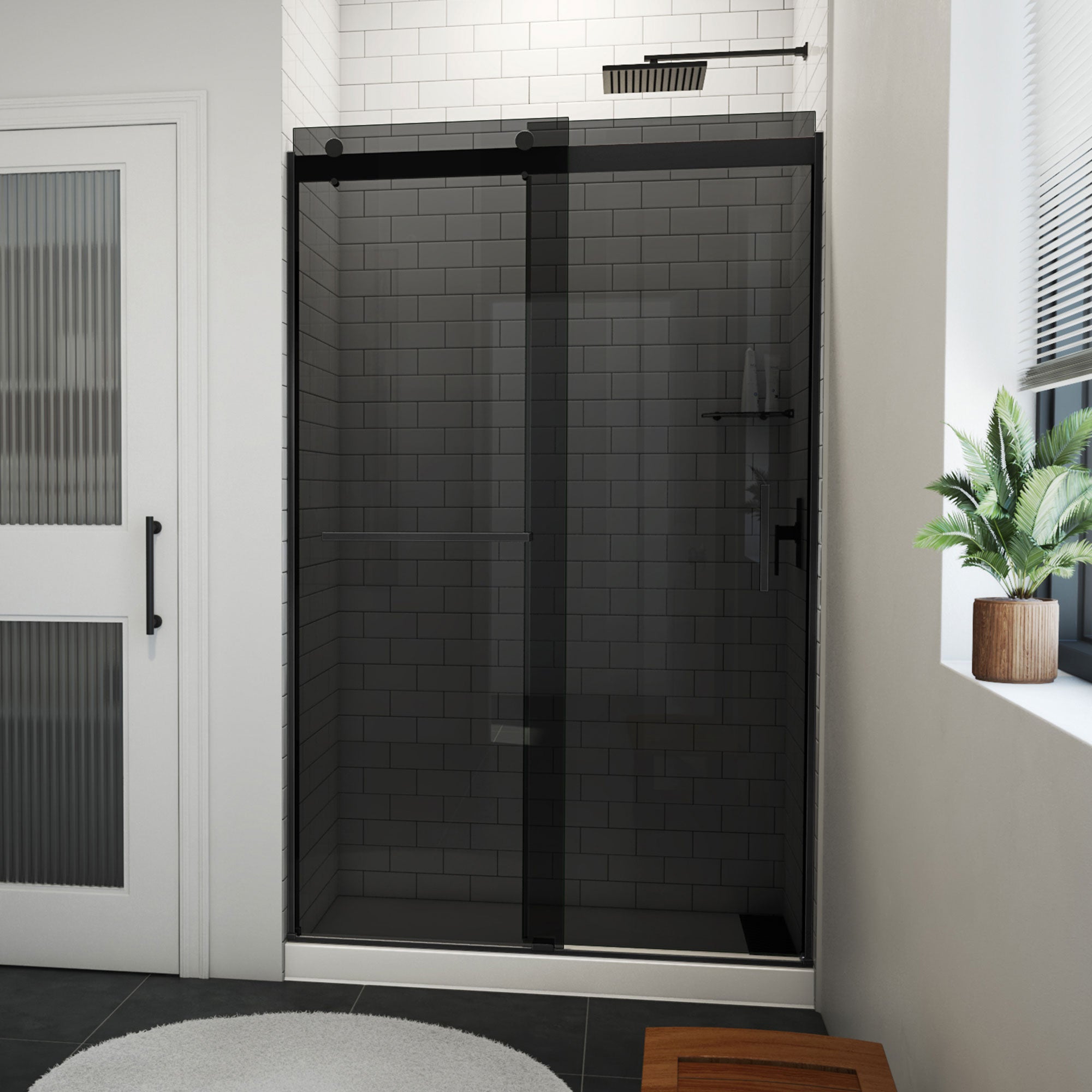 DreamLine, DreamLine SDVH48W760VXG09 Sapphire-V 44 - 48" W x 76" H Bypass Shower Door in Satin Black and Gray Glass