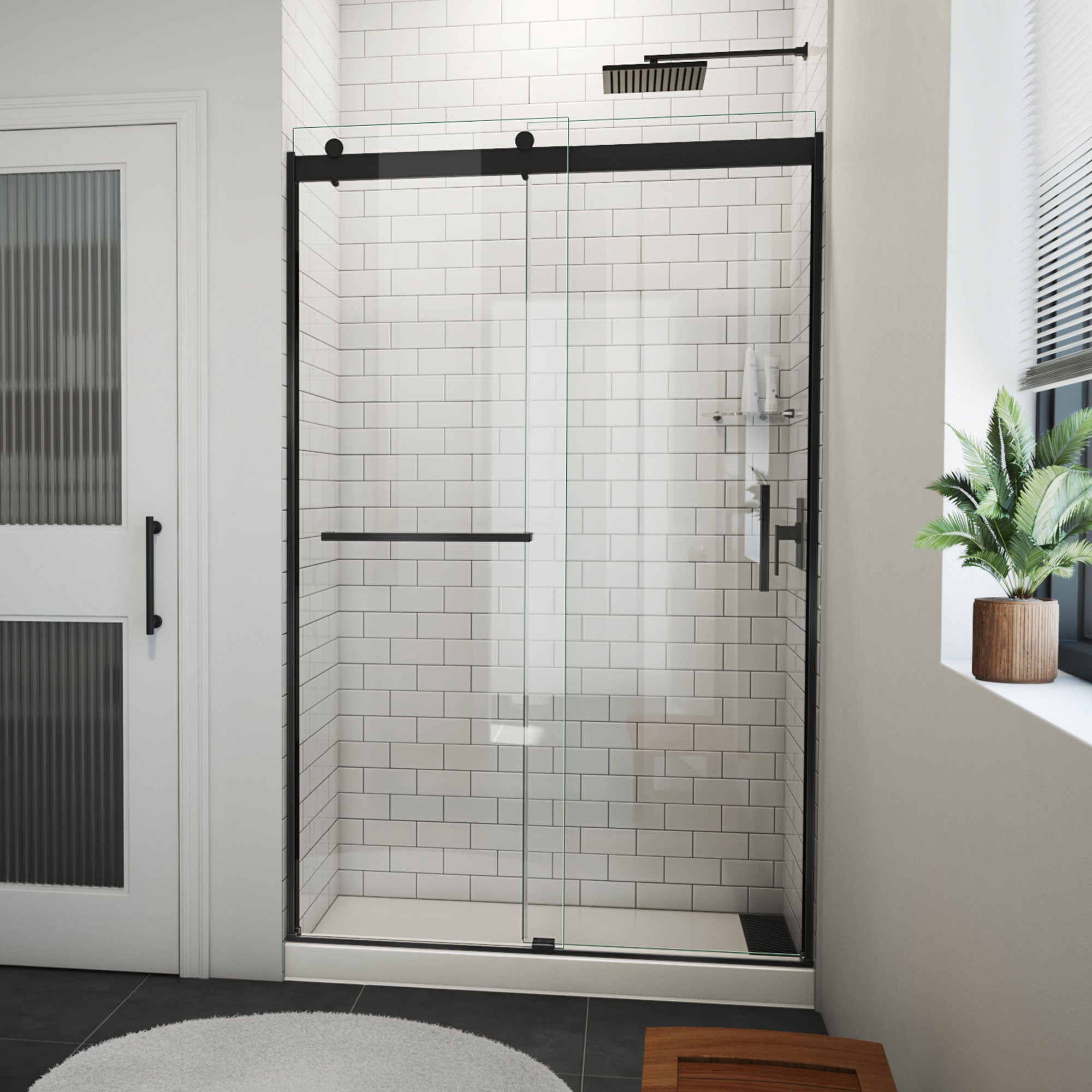 DreamLine, DreamLine SDVH48W760VXX09 Sapphire-V 44 - 48" W x 76" H Bypass Shower Door in Satin Black and Clear Glass