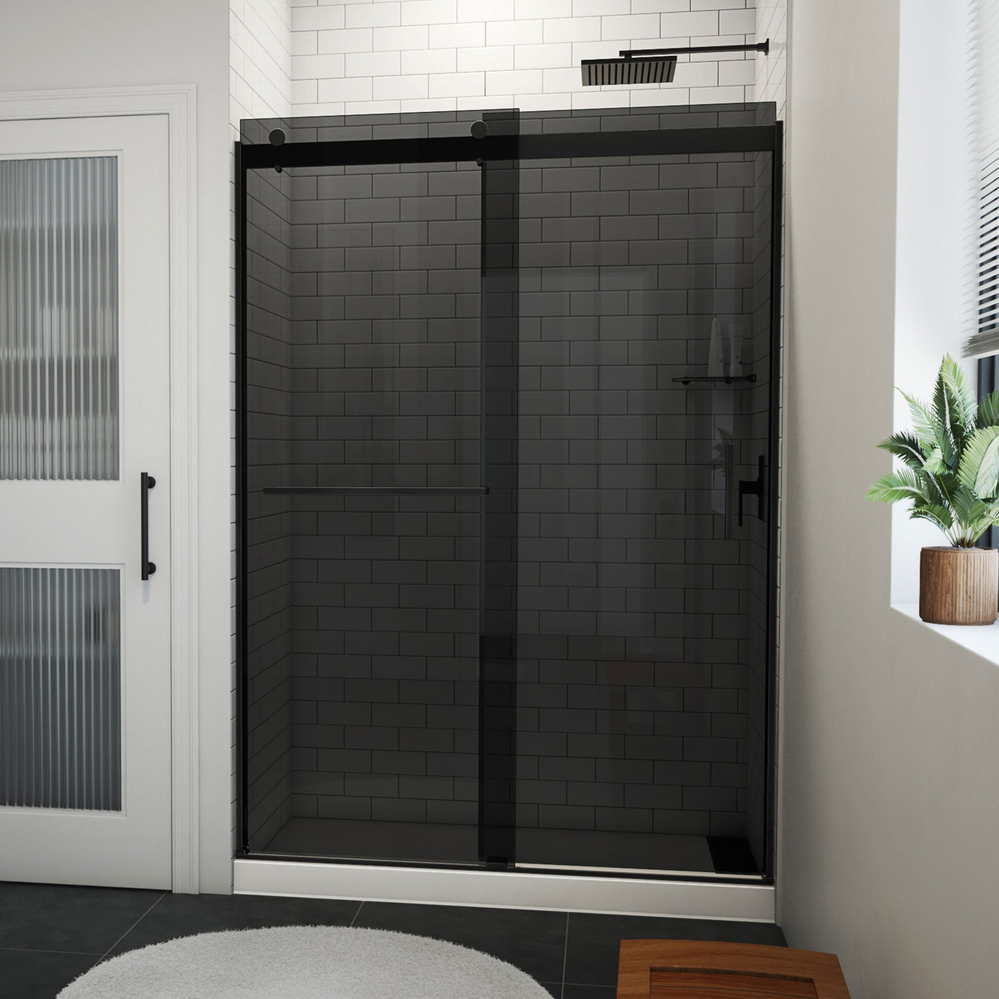 DreamLine, DreamLine SDVH54W760VXG09 Sapphire-V 50 - 54" W x 76" H Bypass Shower Door in Satin Black and Gray Glass