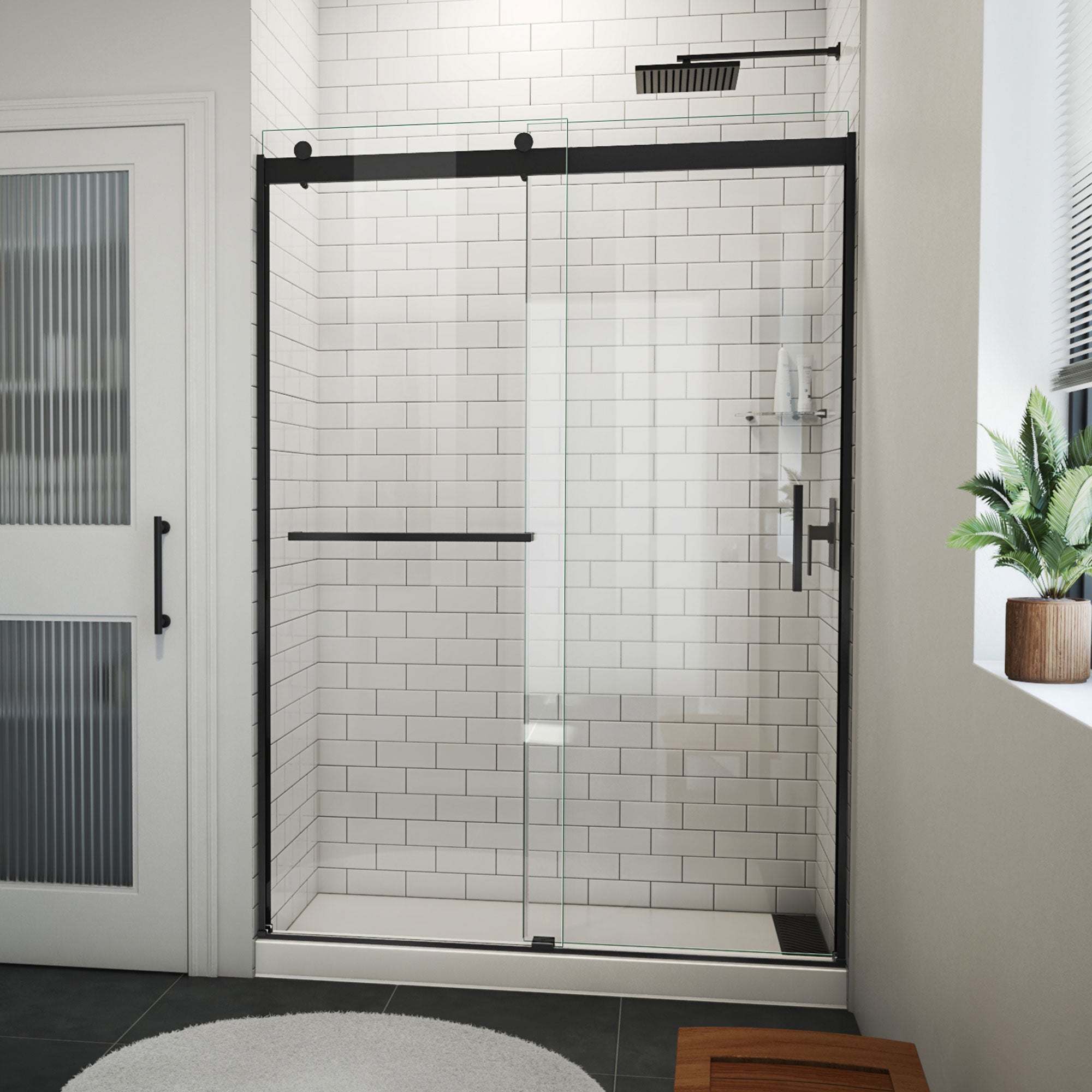 DreamLine, DreamLine SDVH54W760VXX09 Sapphire-V 50 - 54" W x 76" H Bypass Shower Door in Satin Black and Clear Glass