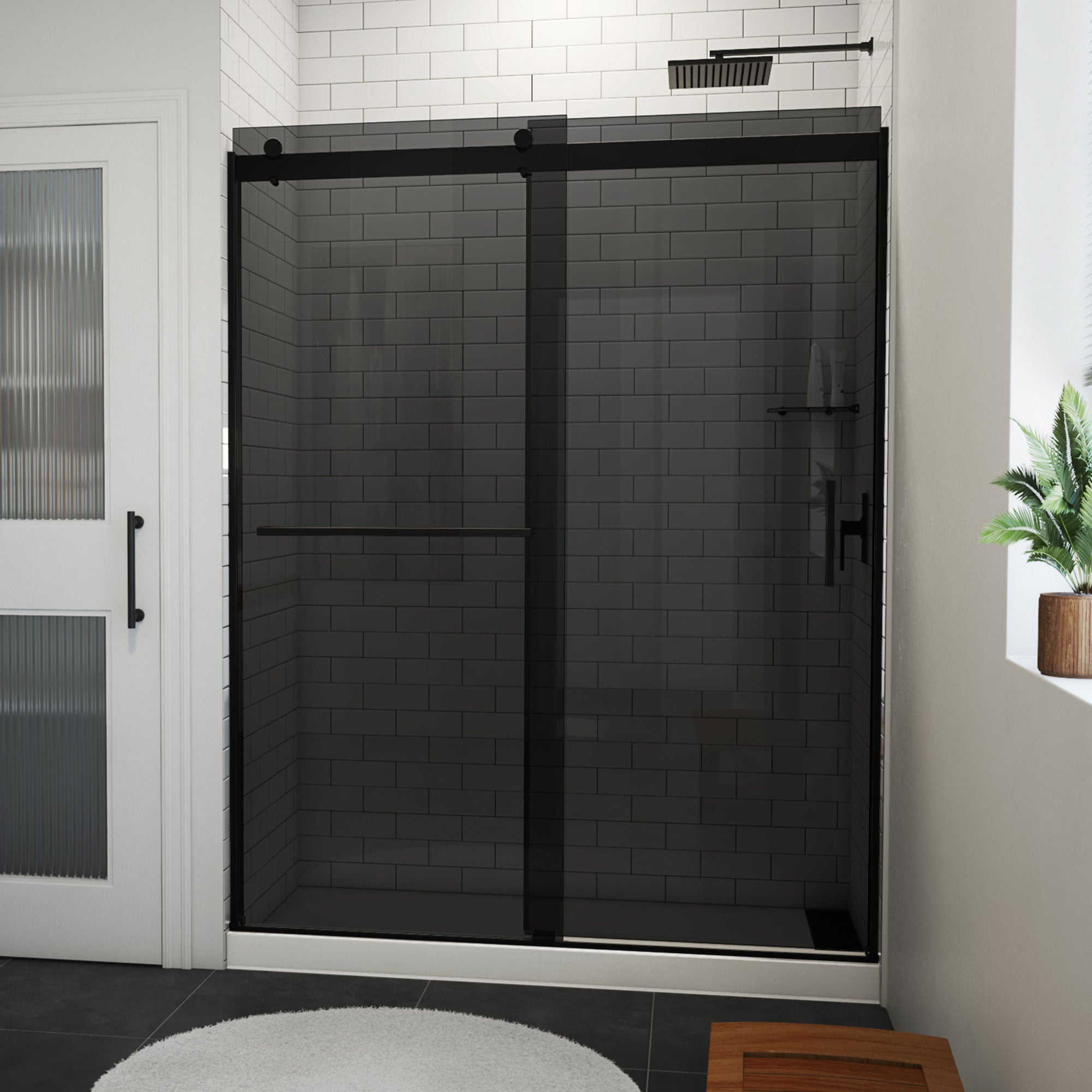 DreamLine, DreamLine SDVH60W760VXG09 Sapphire-V 56 - 60" W x 76" H Bypass Shower Door in Satin Black and Gray Glass