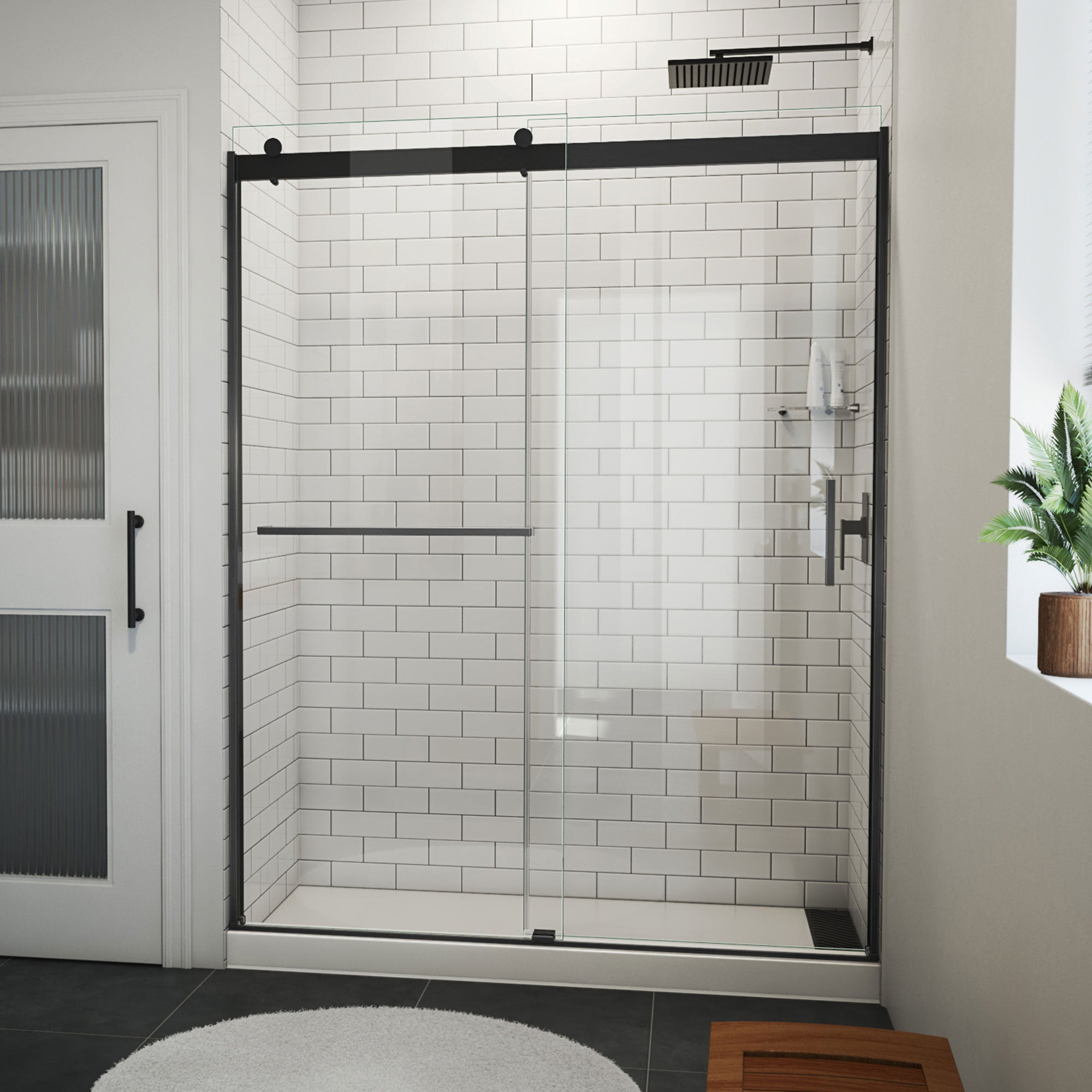 DreamLine, DreamLine SDVH60W760VXX09 Sapphire-V 56 - 60" W x 76" H Bypass Shower Door in Satin Black and Clear Glass