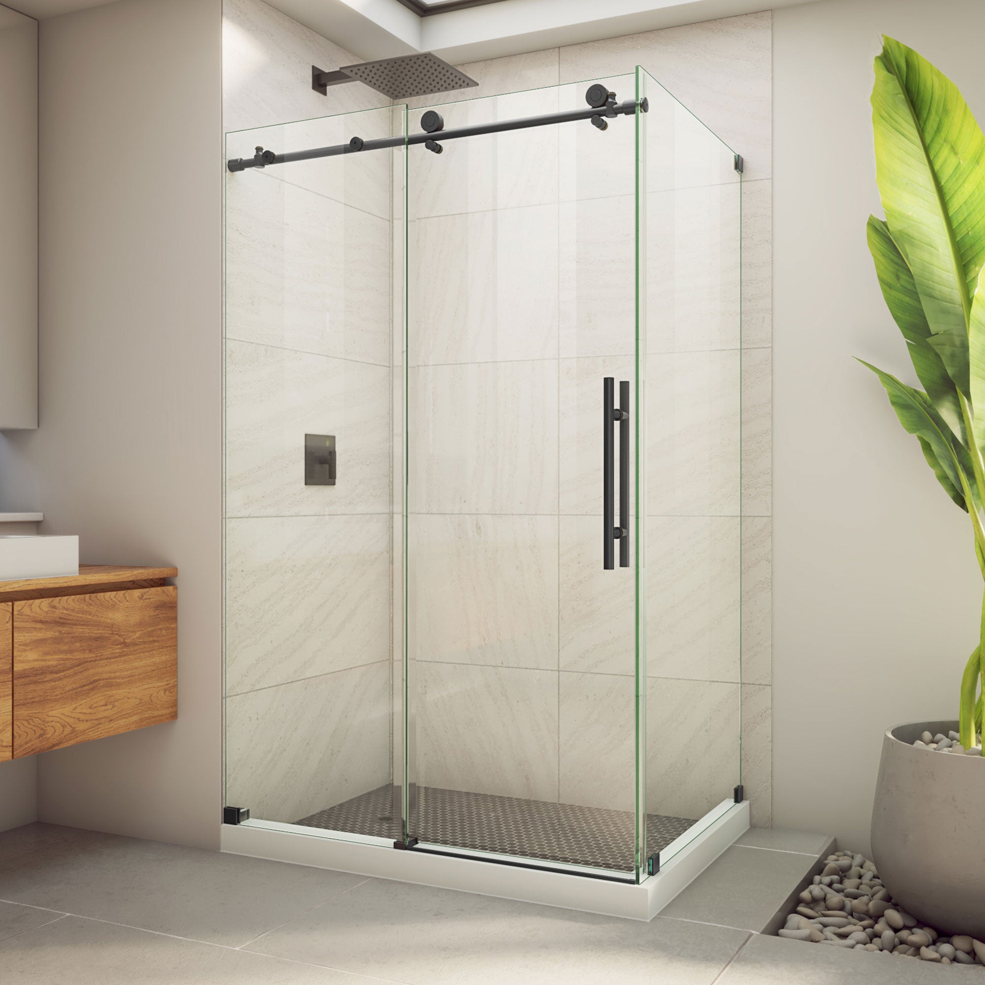 DreamLine, DreamLine SE6148F320VDX09 Enigma-X 32 1/2" D x 48 3/8" W x 76" H Clear Sliding Shower Enclosure in Satin Black