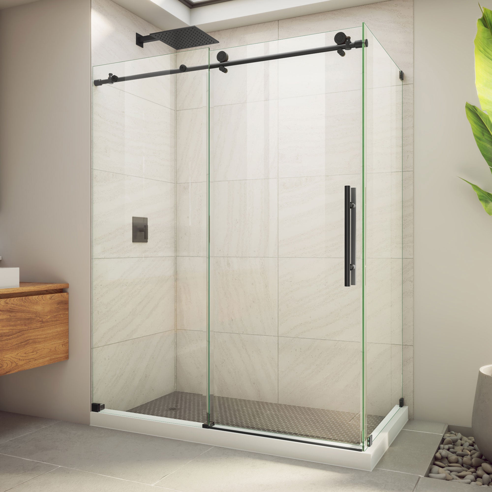 DreamLine, DreamLine SE6160F320VDX09 Enigma-X 32 1/2" D x 60 3/8" W x 76" H Clear Sliding Shower Enclosure in Satin Black