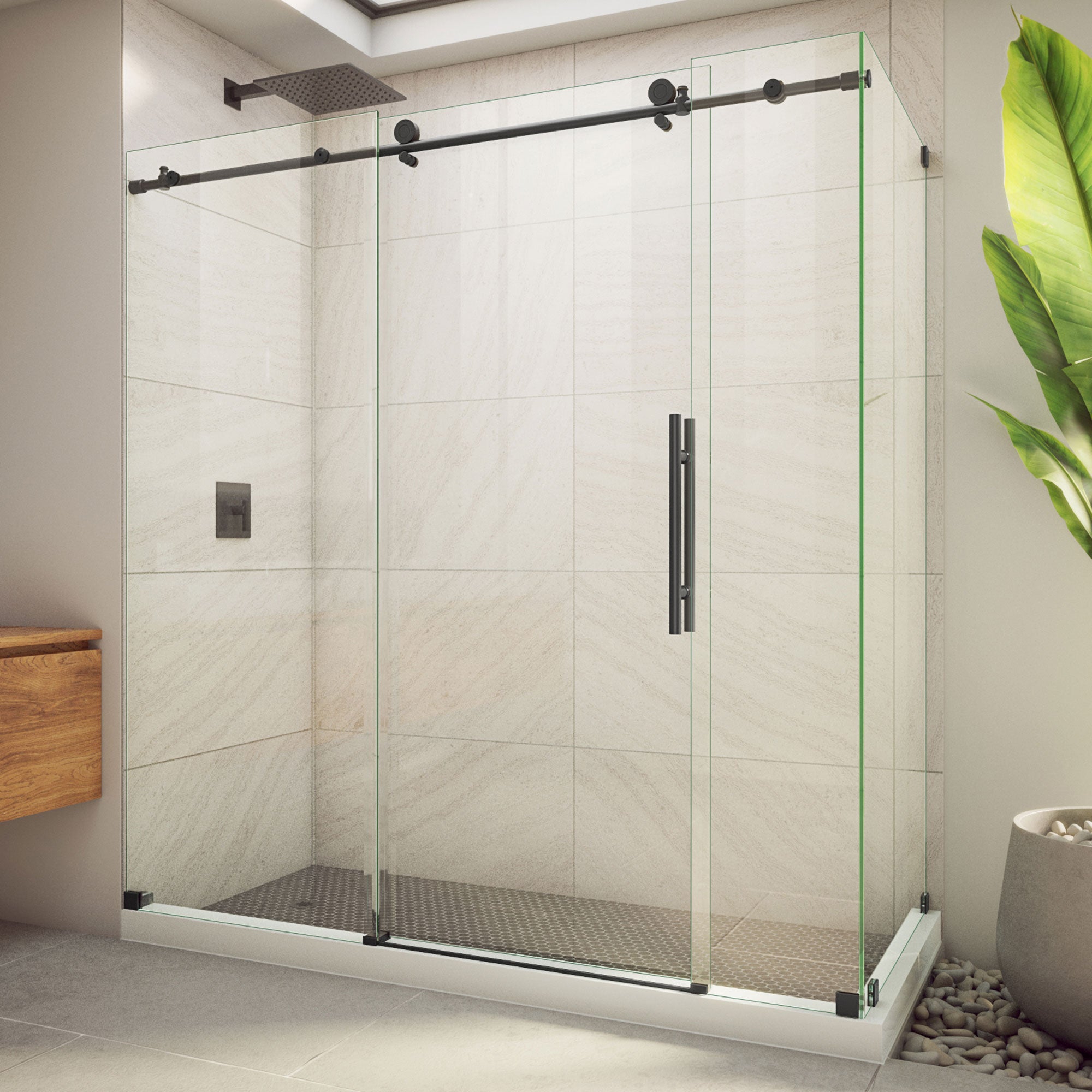 DreamLine, DreamLine SE6172F320VDX09 Enigma-X 32 1/2" D x 72 3/8" W x 76" H Clear Sliding Shower Enclosure in Satin Black