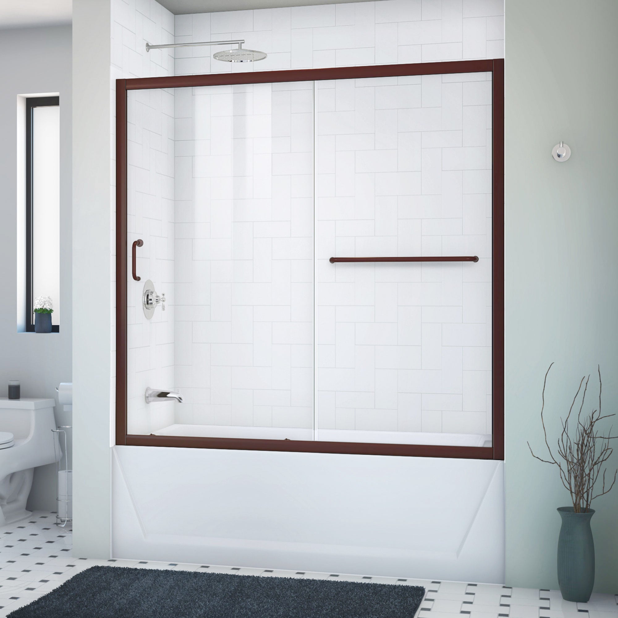 DreamLine, DreamLine SHDR-0960580-06 Infinity-Z 56-60 in. W x 58 in. H Semi-Frameless Sliding Tub Door, Clear Glass in Oil Rubbed Bronze