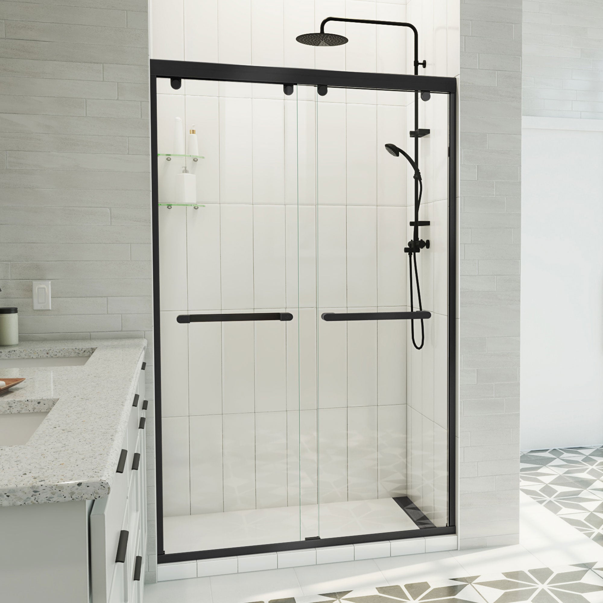 DreamLine, DreamLine SHDR-134876X-09 Charisma-X 44-48" W x 76" H Frameless Bypass Sliding Shower Door in Satin Black