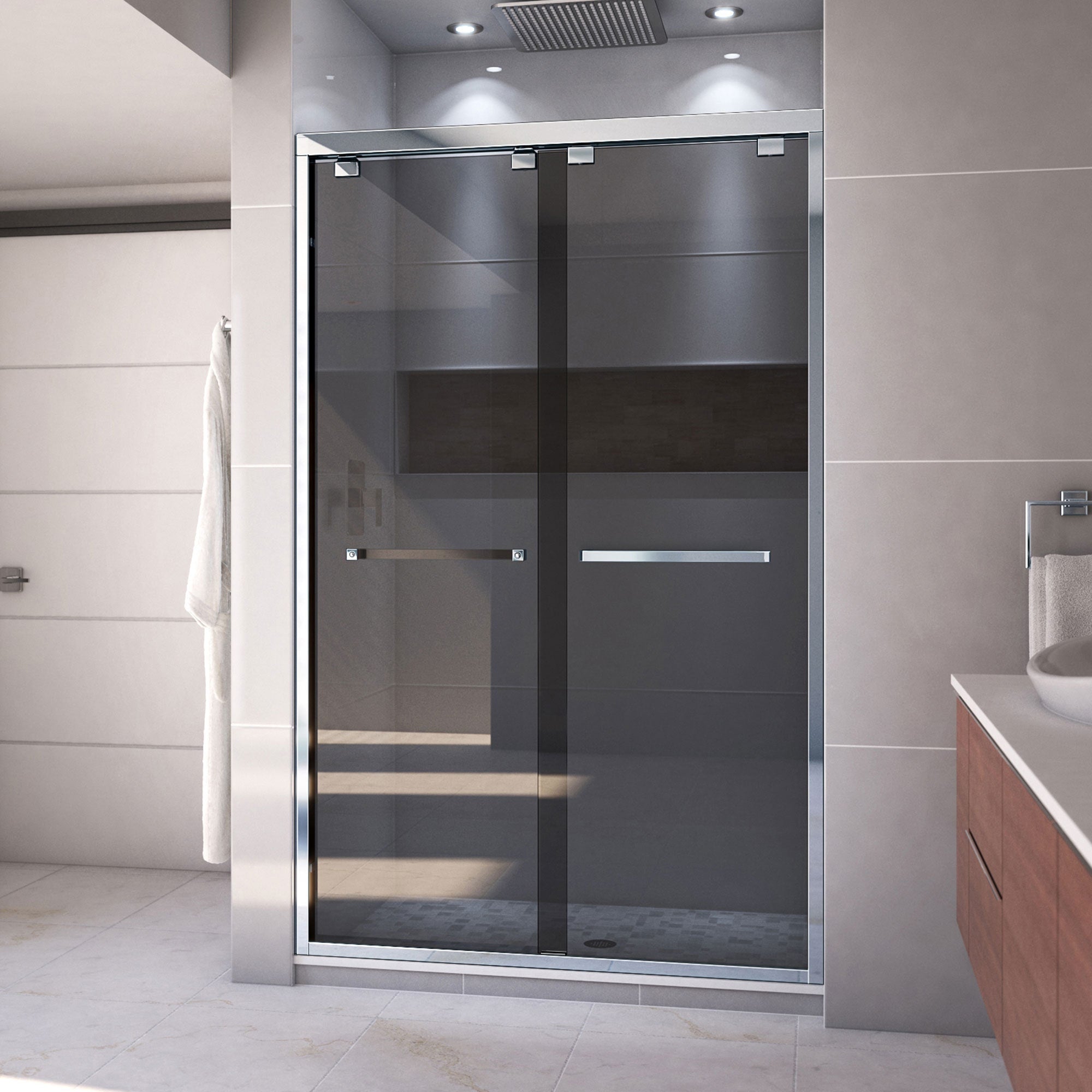 DreamLine, DreamLine SHDR-164876G-01 Encore 44-48 in. W x 76 in. H Semi-Frameless Bypass Sliding Shower Door in Chrome and Gray Glass