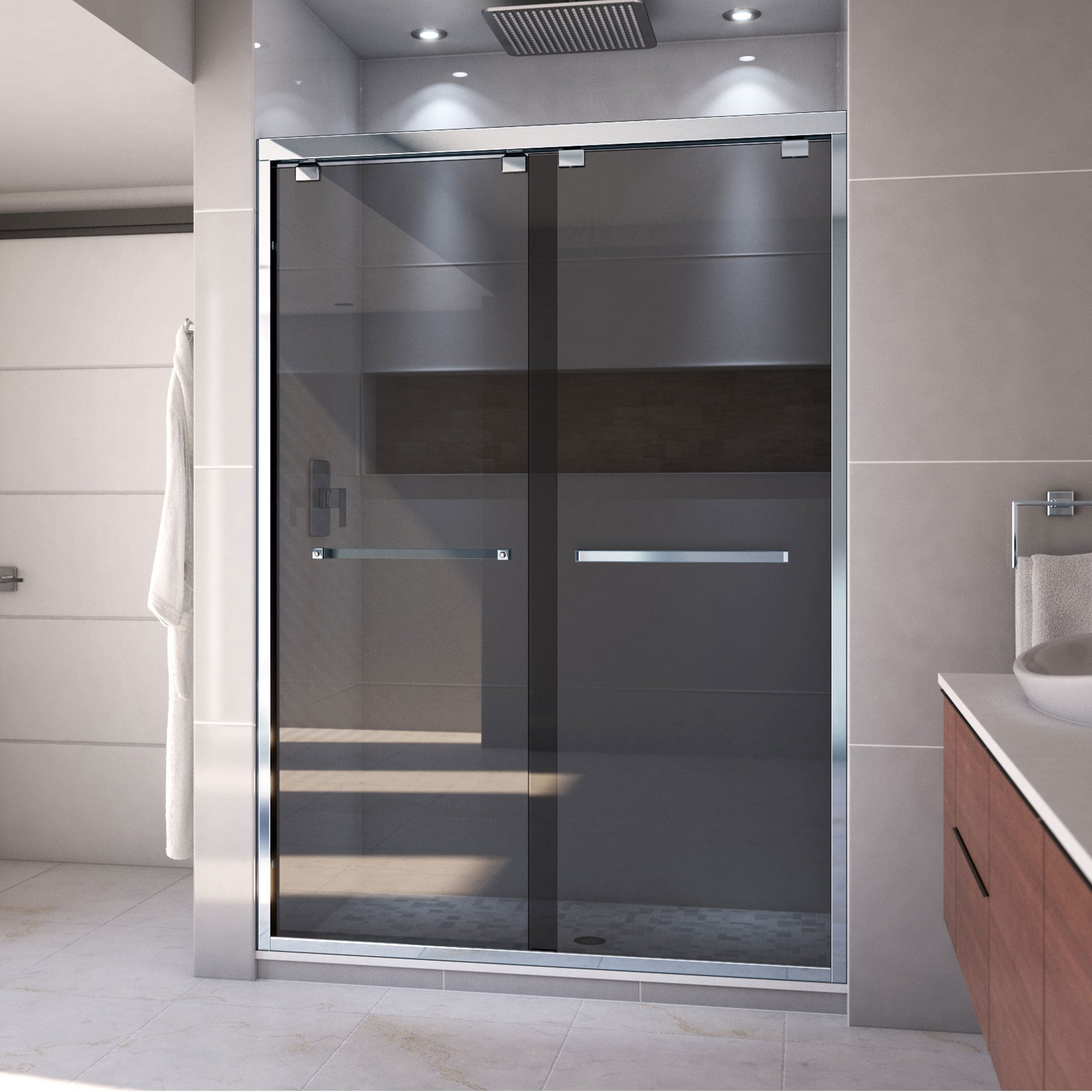 DreamLine, DreamLine SHDR-165476G-01 Encore 50-54 in. W x 76 in. H Semi-Frameless Bypass Sliding Shower Door in Chrome and Gray Glass