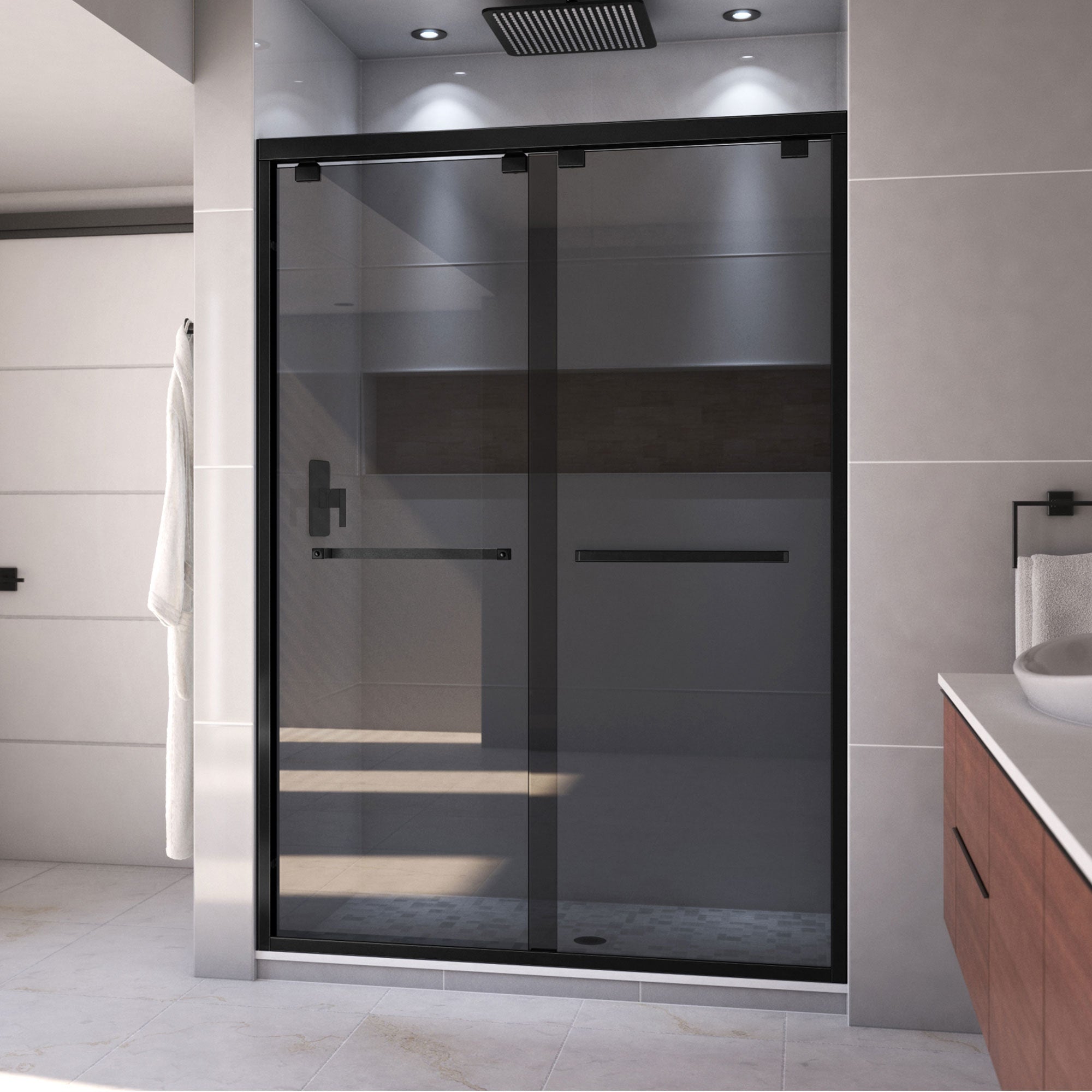 DreamLine, DreamLine SHDR-165476G-09 Encore 50-54 in. W x 76 in. H Semi-Frameless Bypass Sliding Shower Door in Satin Black and Gray Glass