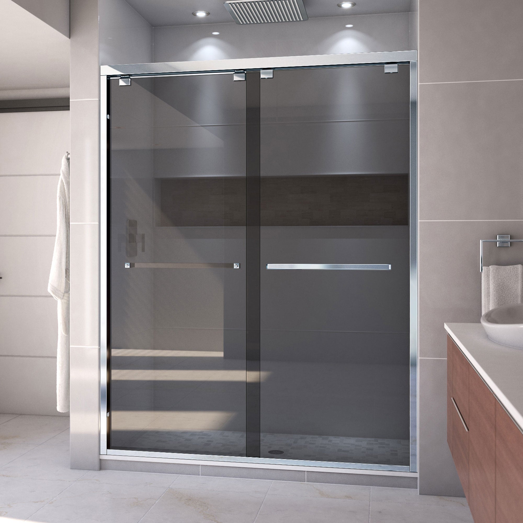 DreamLine, DreamLine SHDR-166076G-01 Encore 56-60 in. W x 76 in. H Semi-Frameless Bypass Sliding Shower Door in Chrome and Gray Glass