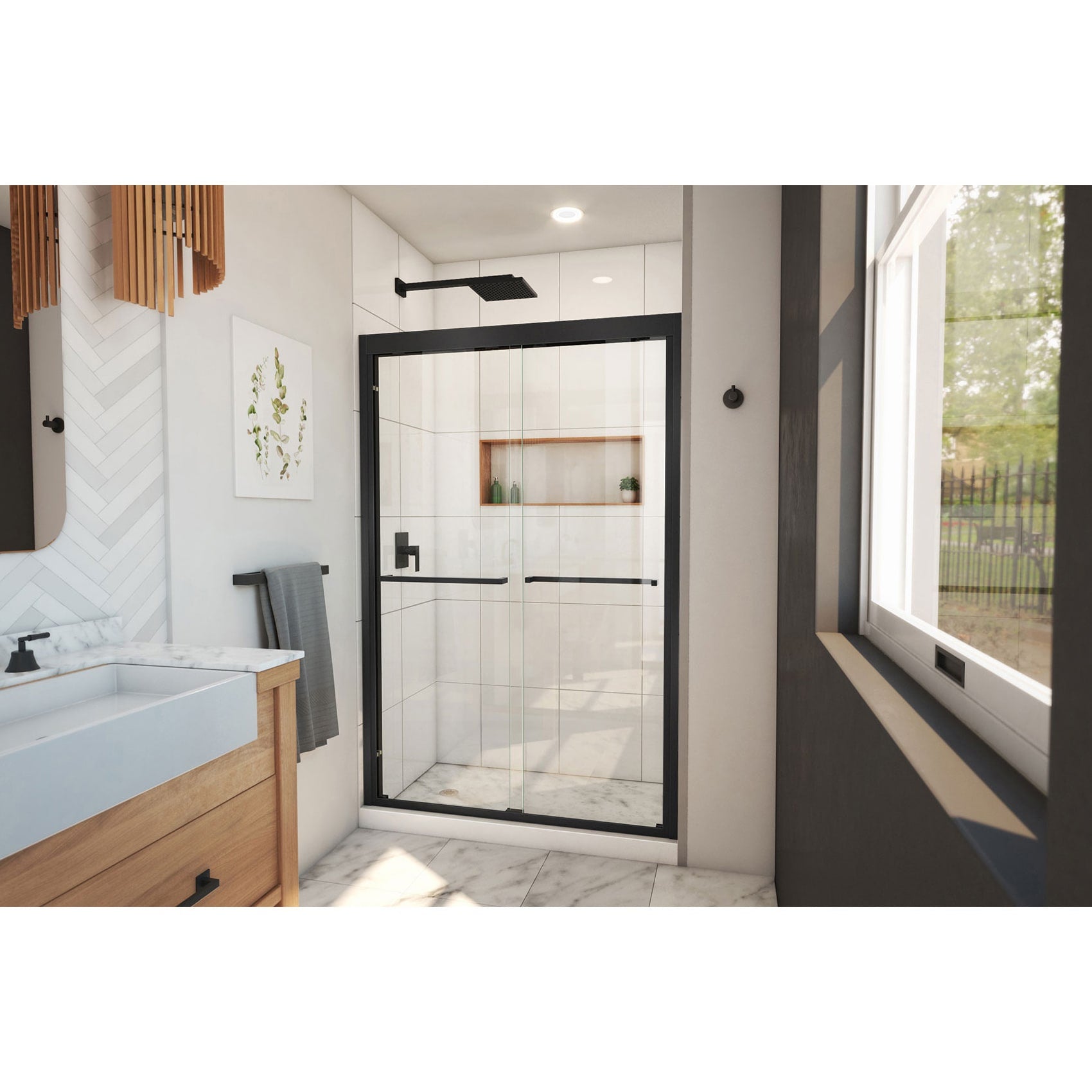 DreamLine, DreamLine SHDR-1848720-09 Duet Plus 44-48 in. W x 72 in. H Semi-Frameless Bypass Sliding Shower Door in Satin Black