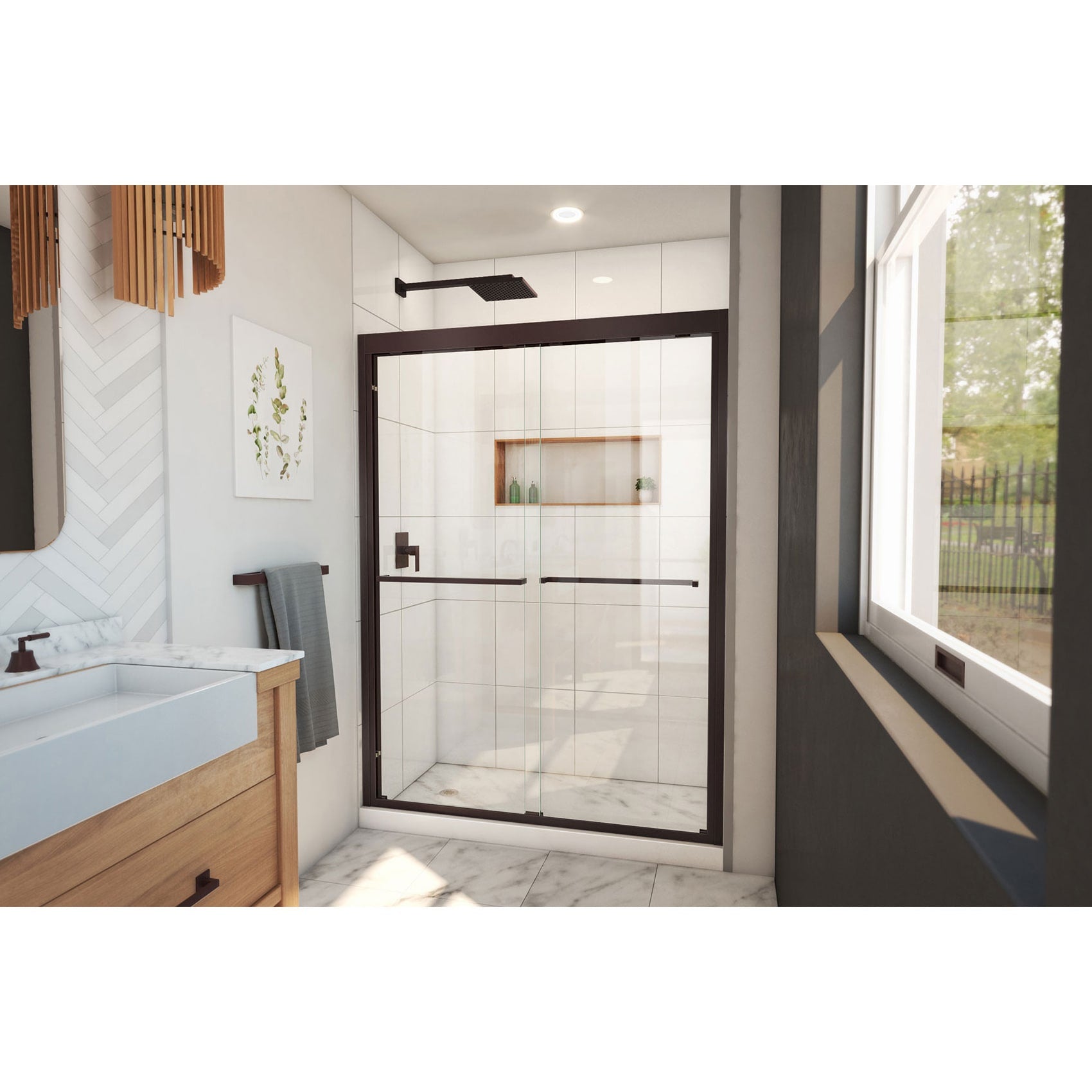 DreamLine, DreamLine SHDR-1854720-06 Duet Plus 50-54 in. W x 72 in. H Semi-Frameless Bypass Sliding Shower Door in Oil Rubbed Bronze