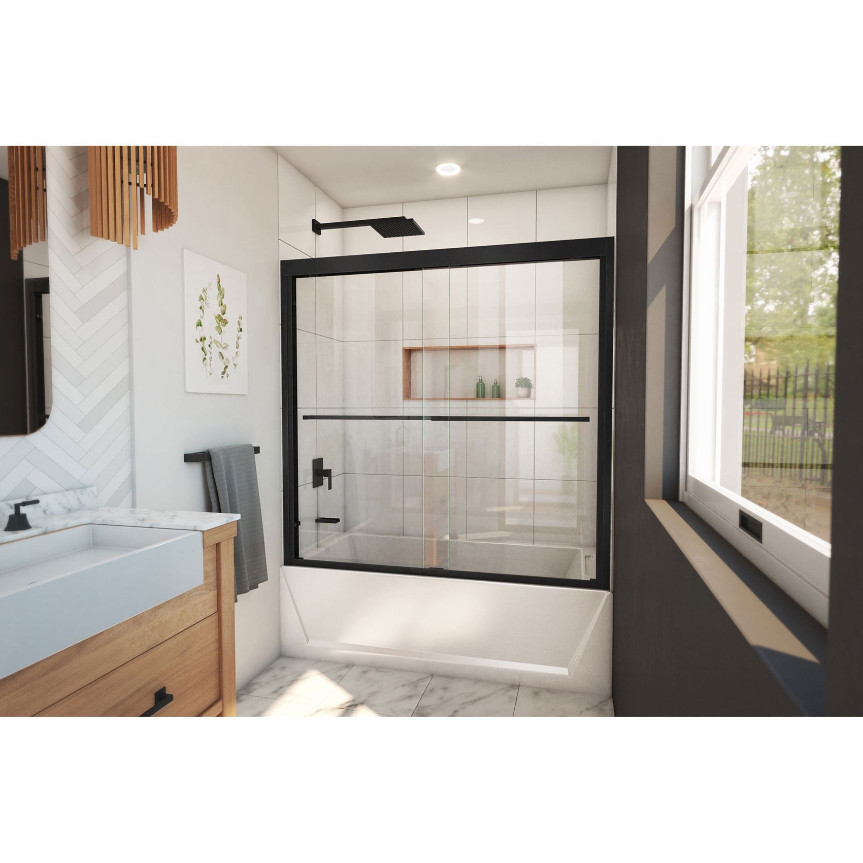 DreamLine, DreamLine SHDR-1860580-09 Duet Plus 55-59 in. W x 58 in. H Semi-Frameless Bypass Sliding Tub Door in Satin Black