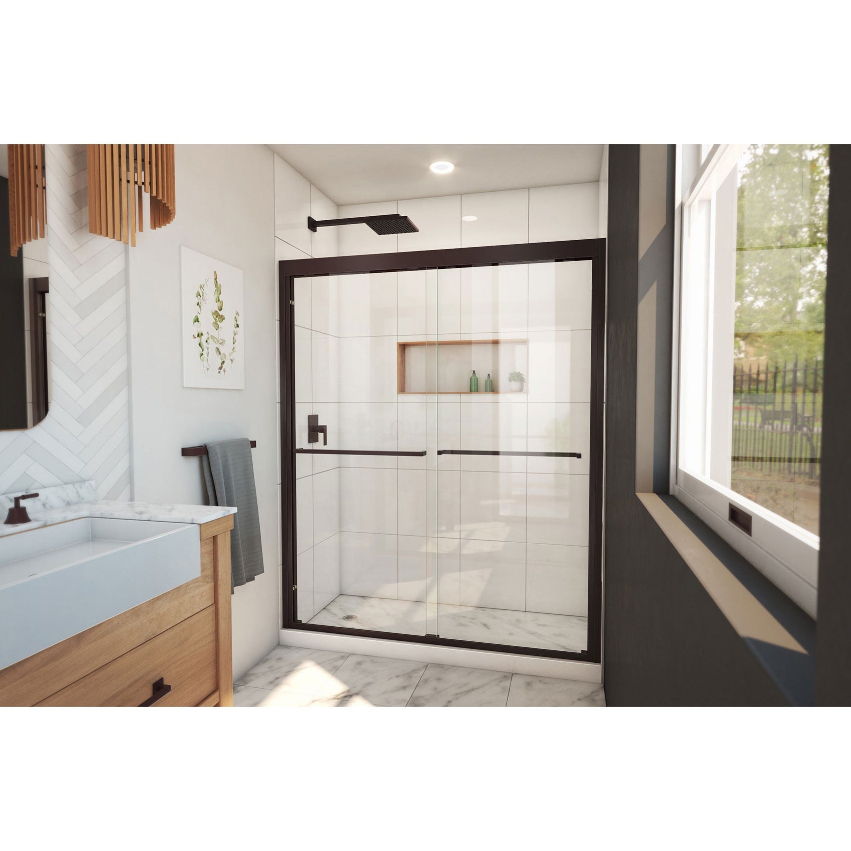 DreamLine, DreamLine SHDR-1860720-06 Duet Plus 56-60 in. W x 72 in. H Semi-Frameless Bypass Sliding Shower Door in Oil Rubbed Bronze